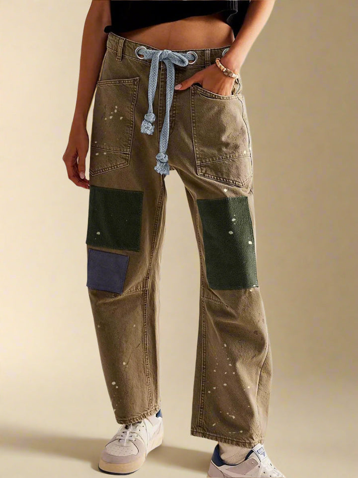 TerraEase™ Wide-Leg Patch Denim Pants