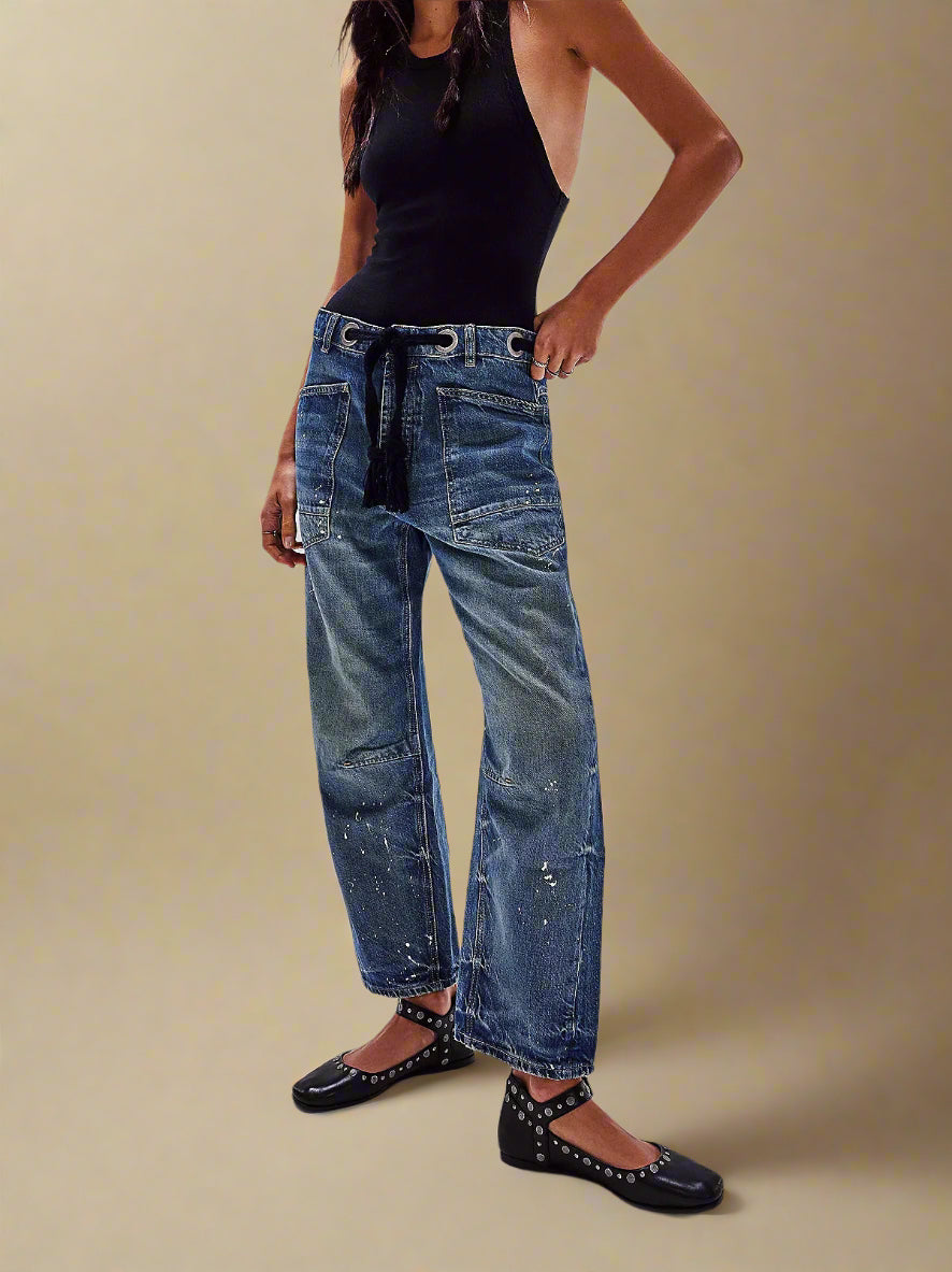 TerraEase™ Wide-Leg Patch Denim Pants