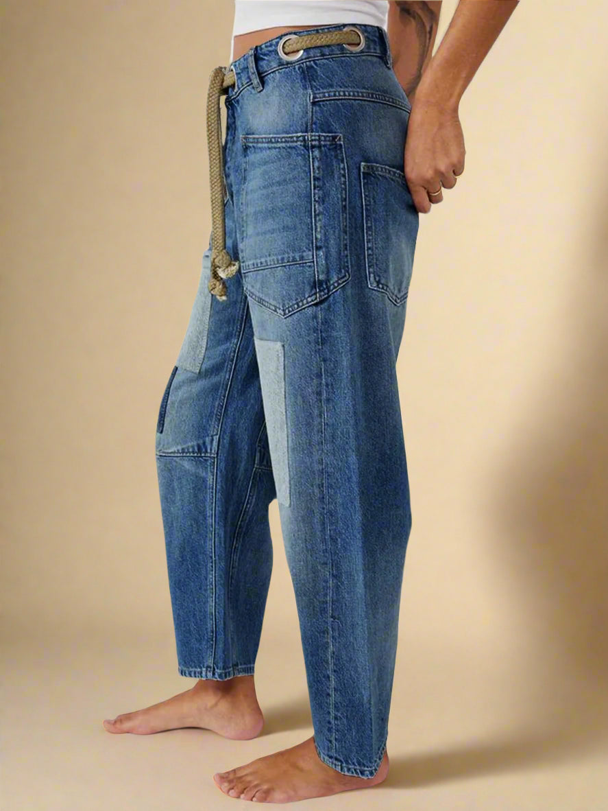 TerraEase™ Wide-Leg Patch Denim Pants