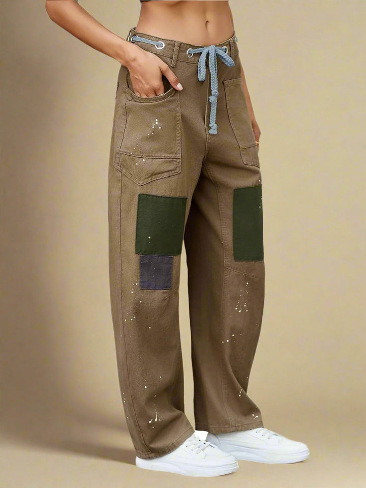 TerraEase™ Wide-Leg Patch Denim Pants