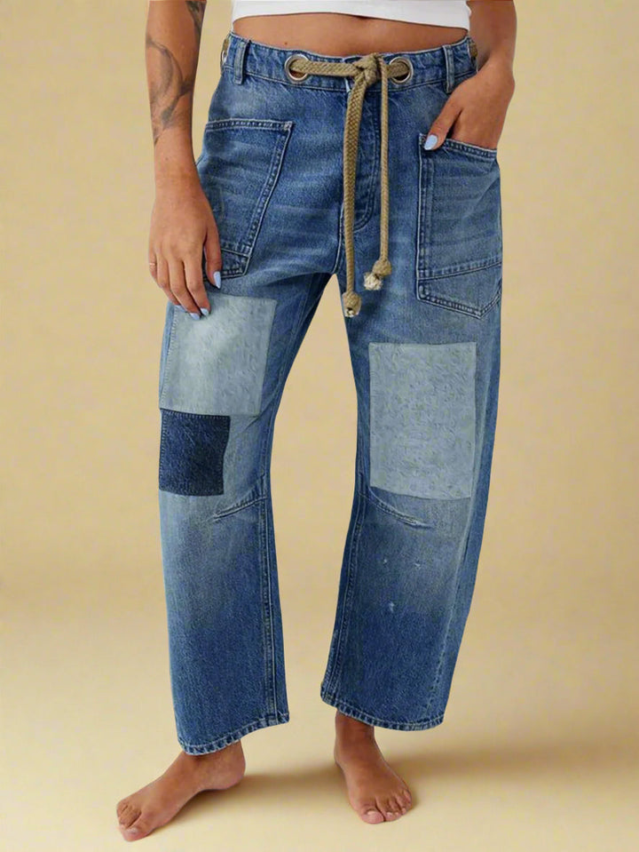 TerraEase™ Wide-Leg Patch Denim Pants