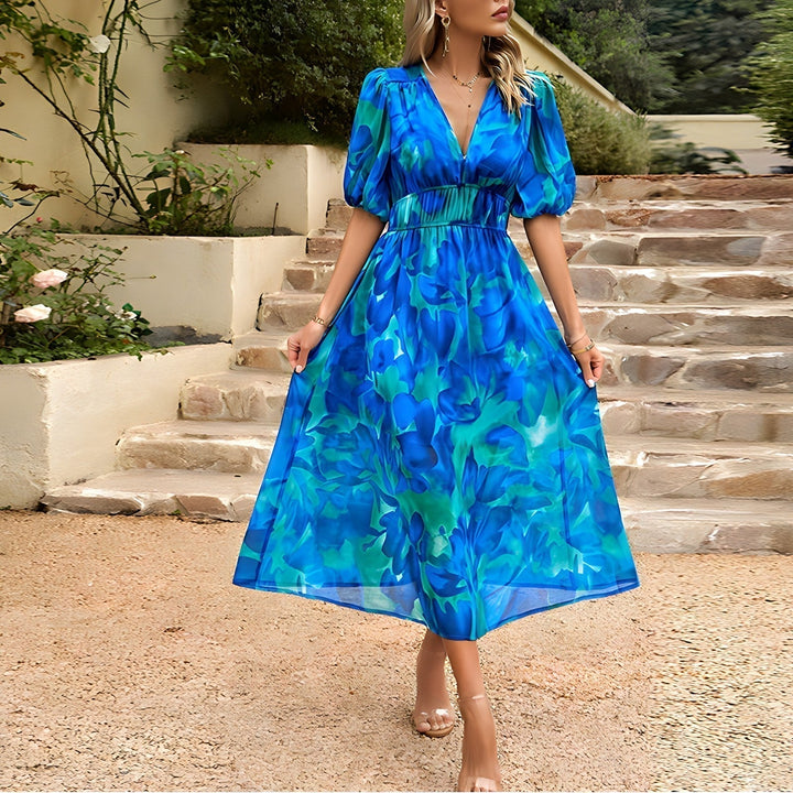 Amara™ – Graceful V-Neck Midi Dress