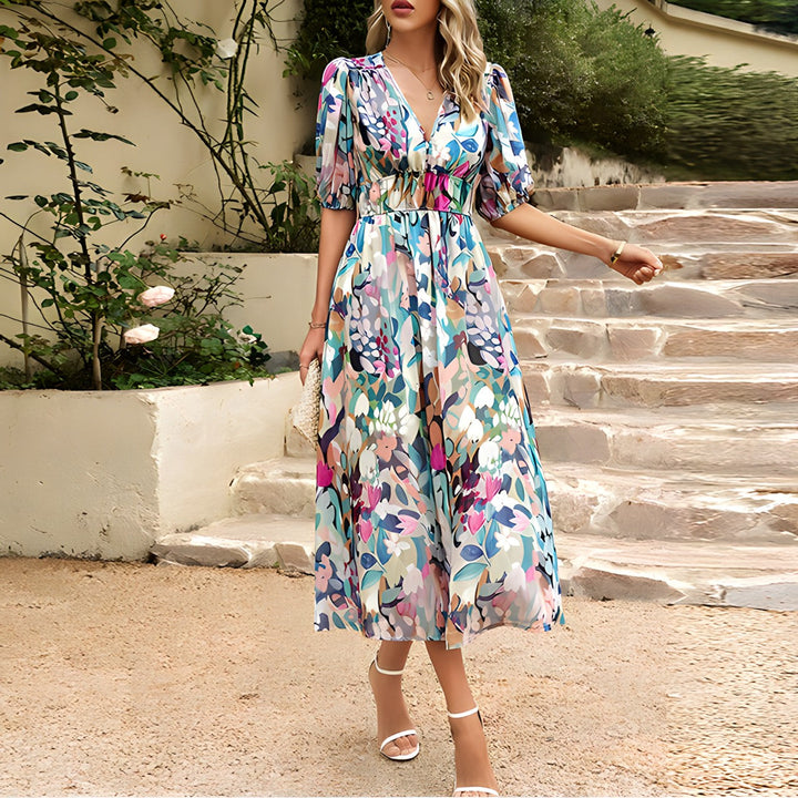 Amara™ – Graceful V-Neck Midi Dress