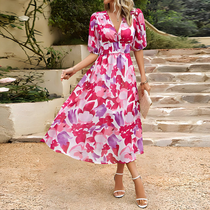 Amara™ – Graceful V-Neck Midi Dress